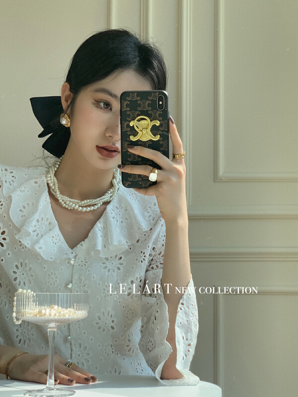 goods in stock! New year in early spring! [le lart] high fashion Ruffle embroidered shirt ll2559# XYJ