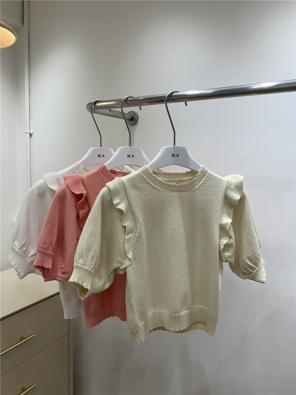 [MS studio] Korean version fungus edge slim fitting short sleeve sweater 09102# PCZ