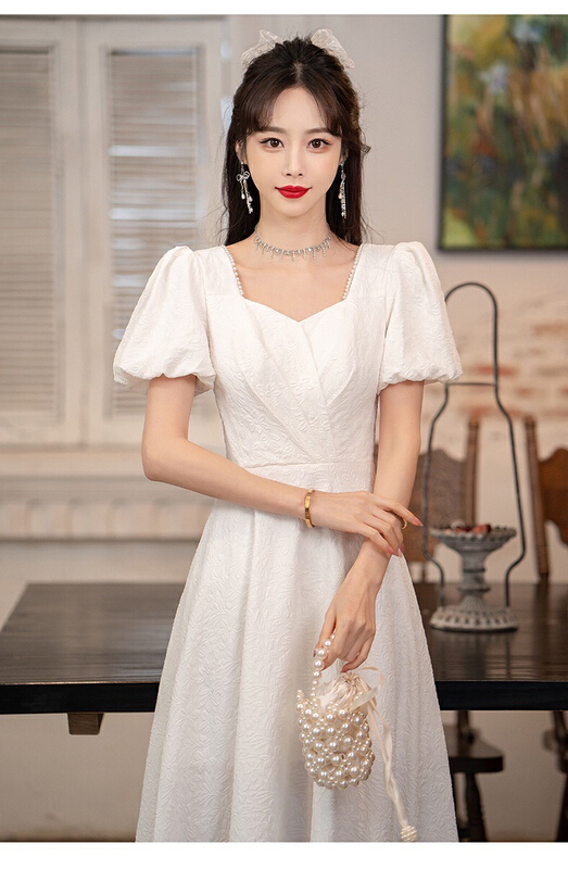 [Yingying new clothes] temperament bubble sleeve waist closing thin dress 7460# Cl