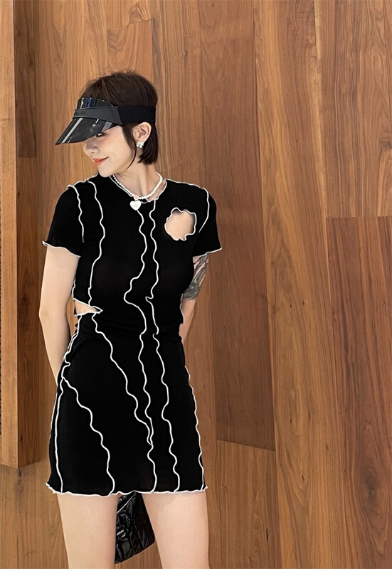[laga] fashion trend round neck color matching dress 2218# JJ