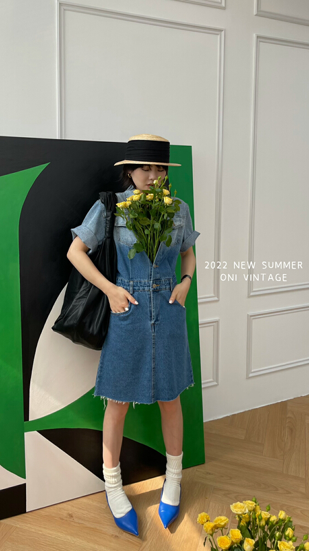 [onivinage Erni] Korean gradient comfortable denim skirt ow224n5314# zxl