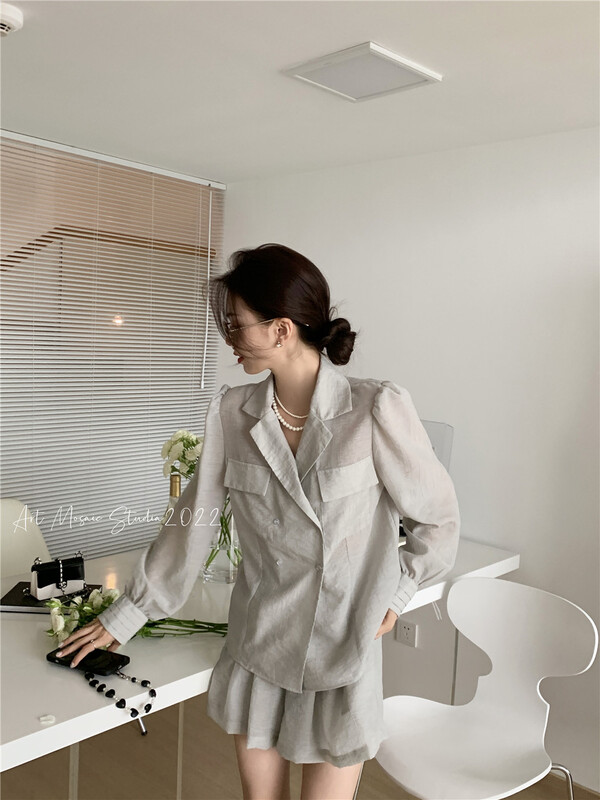 goods in stock! New in early summer! [retain] Korean version slightly transparent loose and versatile shirt + high waist slim skirt suit 229011# lwy