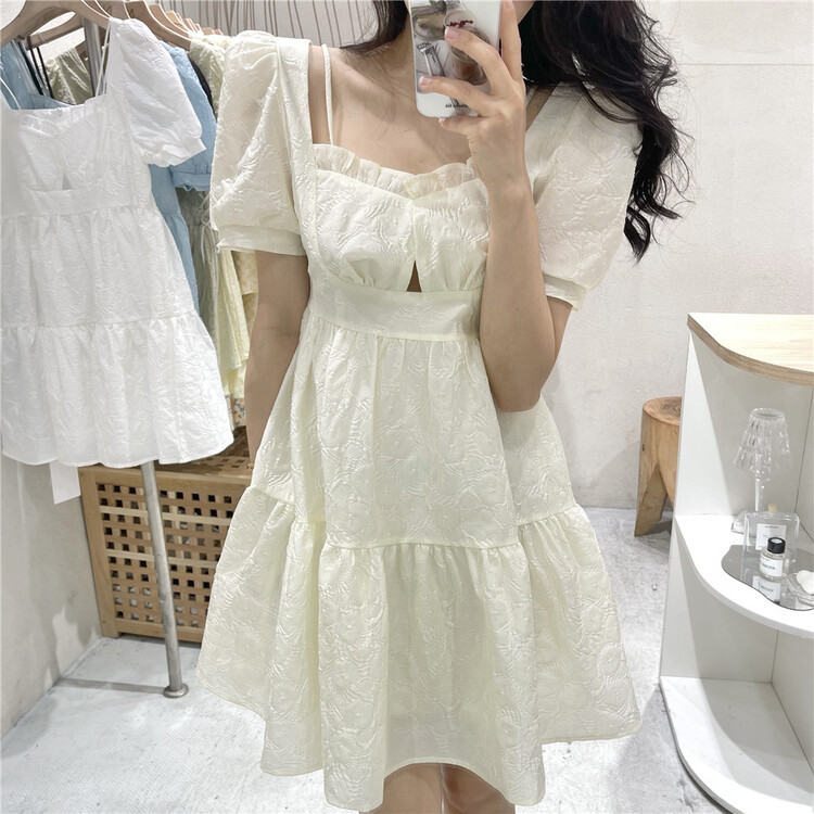 Buyer recommendation! [NC edition] Korean style waist closing bubble sleeve dress f9108# zxx