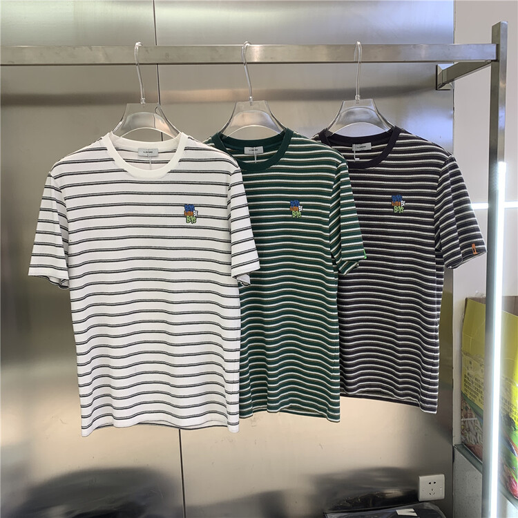 New in early summer! [aoshilong] round neck stripe letter embroidery short sleeve T-shirt ls3626# ZZL