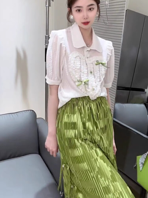 New in early summer! [jun.t] high sense single breasted shirt + niche design skirt suit 5813# PCZ