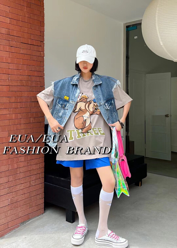 [EUA European and American trend] letter printed loose short sleeve T-shirt 12267# XYY