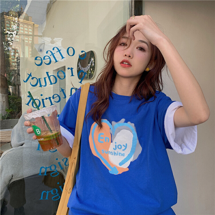 goods in stock! New in early summer! [timely rain] Korean style versatile loose printed short sleeve T-shirt (T-shirt only) 6427# WPL
