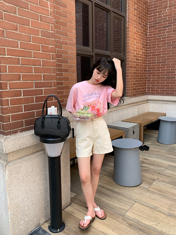 [meet me] Korean versatile loose A-line pants high waist commuter denim shorts ys-6931# ll