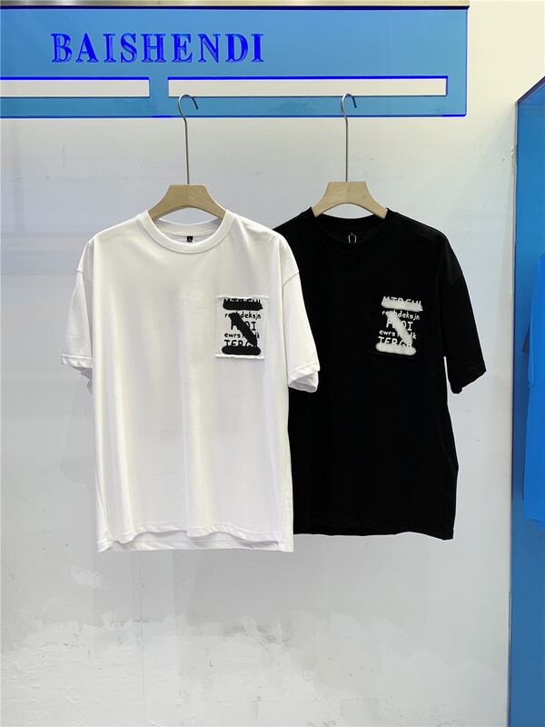 [Parkson] crew neck loose print pocket short sleeve T-shirt 5689# ZZL
