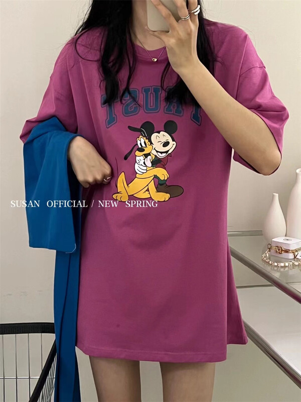 New year in early spring! [Susan] Mickey print loose Vintage short sleeve T-shirt (with shawl) 975# LSW