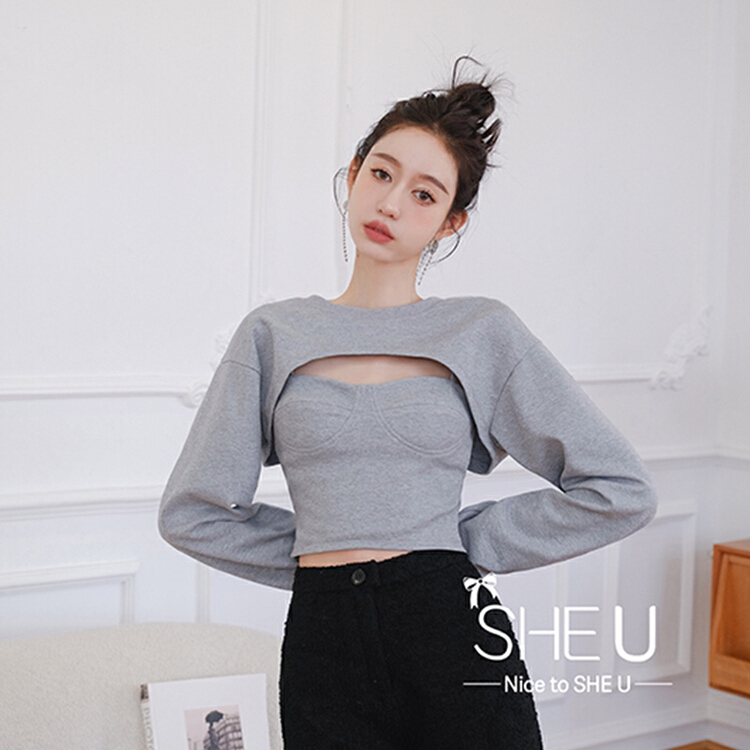 早春上新！【SHE U】設計感小眾帶披肩+辣妹風性感背心套裝  C88035#  CQW