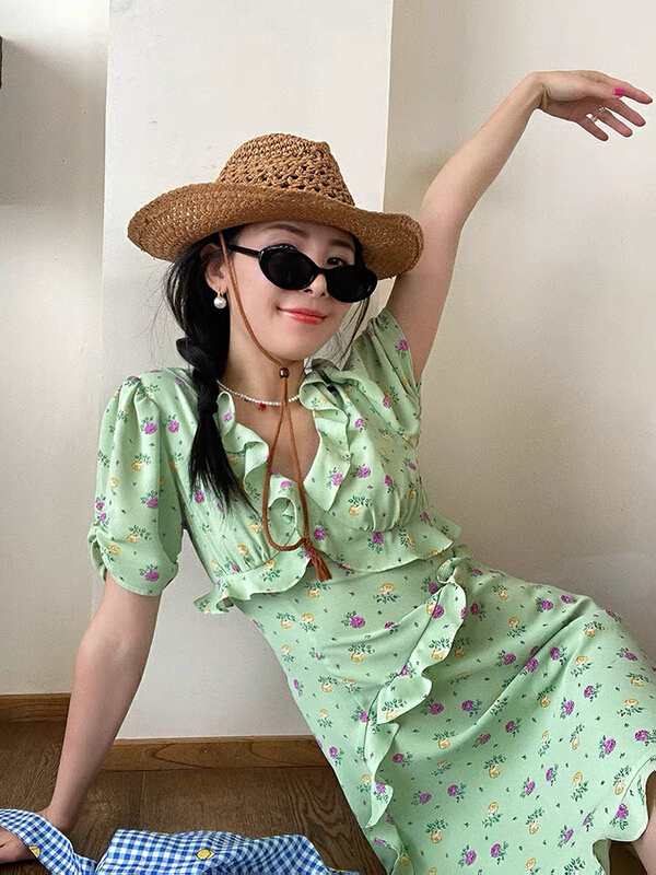 [L.L studio] floral French Pleated Dress 77124# PCZ