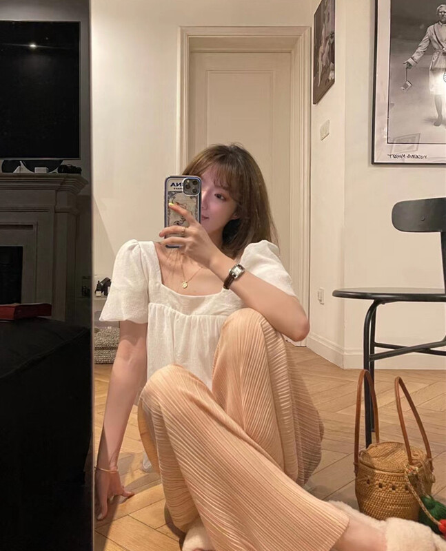 [six] elastic waist simple high waist pleated wide leg casual pants ys1-067761# PCZ