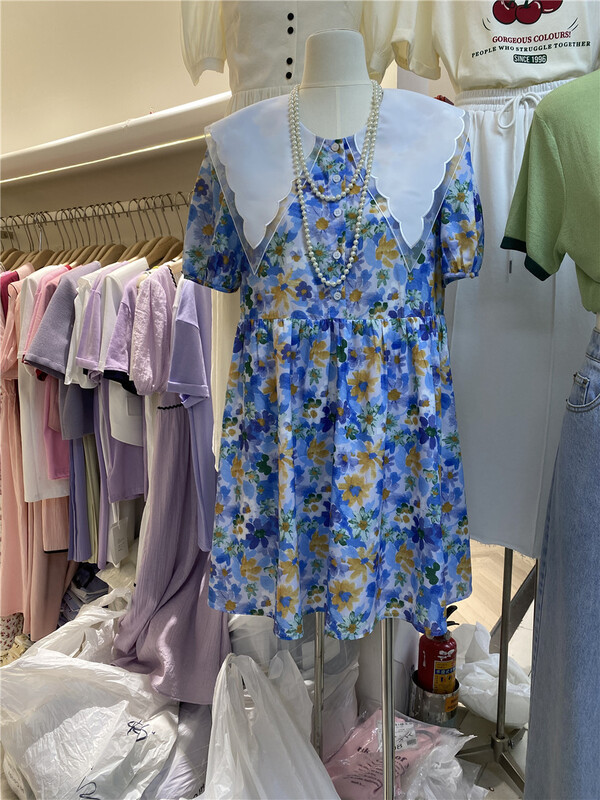 [hi candy] big Lapel floral sweet dress (dress only) b7395# lwy