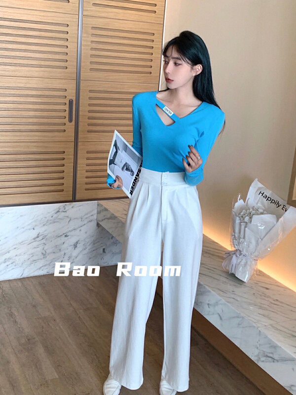 New year in early spring! [fan fan] Korean versatile slim wide leg pants high waist casual pants 1010# JJ
