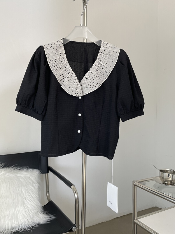 [lemon tree] Korean lotus leaf collar wave Dot Shirt 66226# XYY