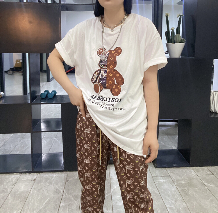 New in early summer! Printed bear seven sleeve T-shirt