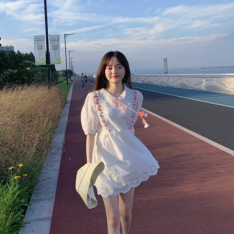[timely rain] Han Feng national style heavy industry lace hollow out dress 02335# WPL
