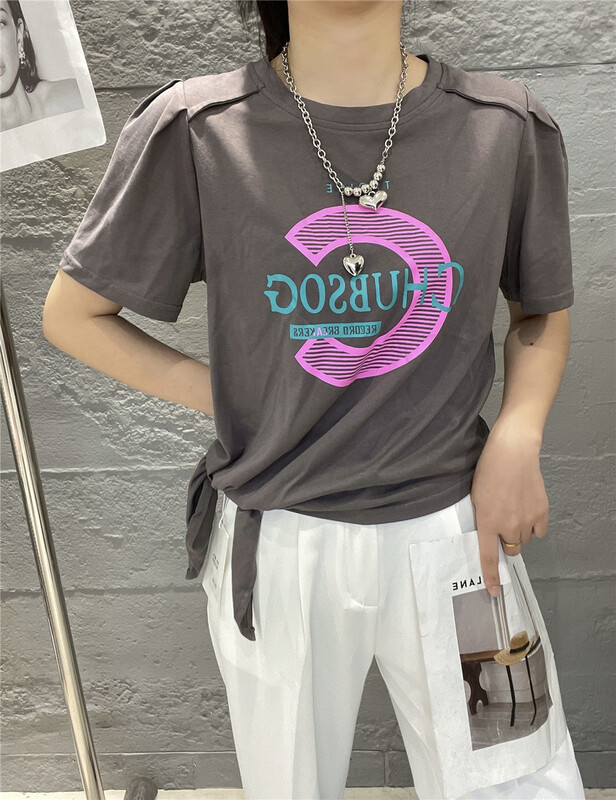 [mm9] letter print versatile short sleeve T-shirt 26180# XYJ