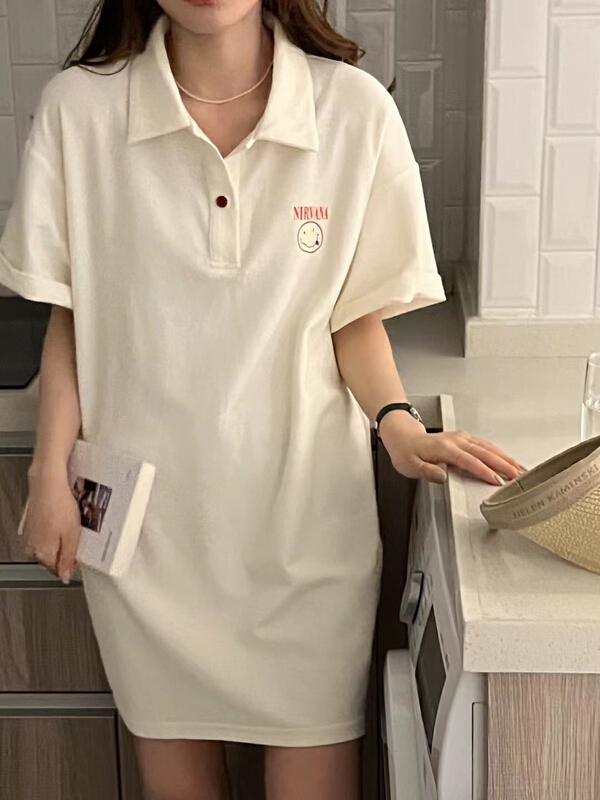 [Xiaolu family] smiley face printing college polo dress 80532# WTT
