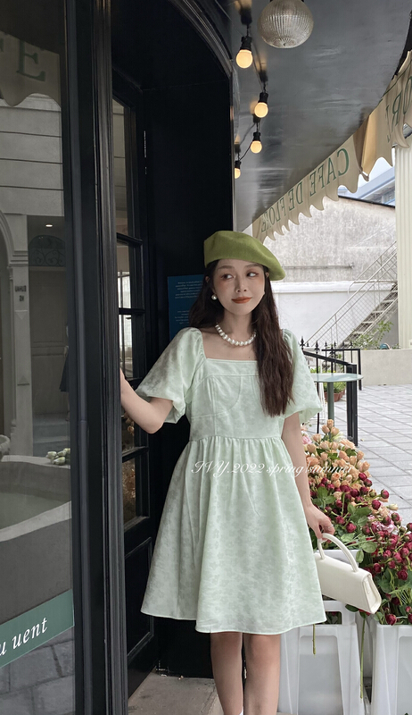 Original price 122.95! New in early summer! [Ivy] Korean floral square neck bubble sleeve dress 88163# XJ