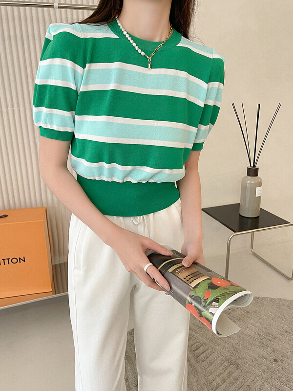 goods in stock! New year in early spring! [Hanna Hanna] Bubble Sleeve Striped Pullover Sweater 6376# XJ