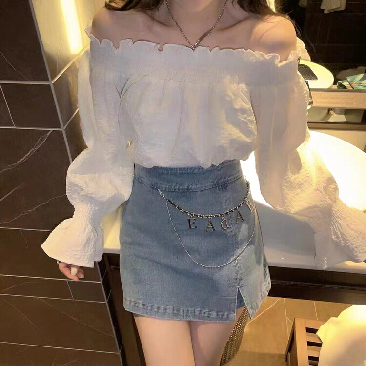New in early summer! [queen] high waist thin washed skirt (with chain) a99015# ozq