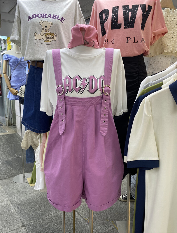 [OIT] Korean alphabet printed short sleeved T-shirt + casual suspender Pants Set 9113# HBx