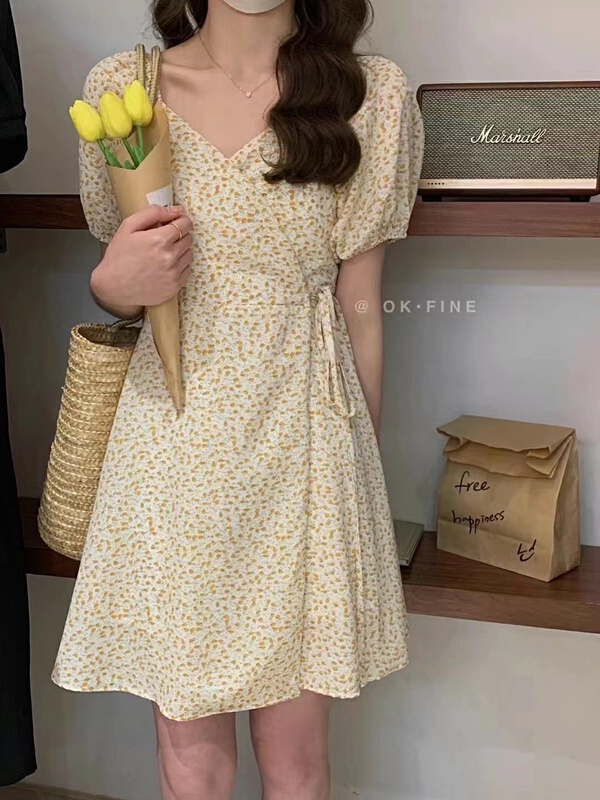 [OK fine] Korean floral lace up dress 5051# zjy