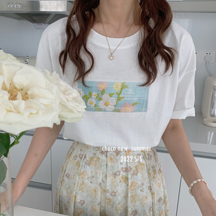 [choco] letter Korean version small fresh short sleeve T-shirt 8279# HBx