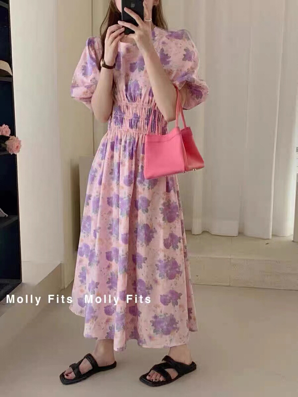 [the fan] bubble sleeve waist print dress (skirt only) 501202# zxx