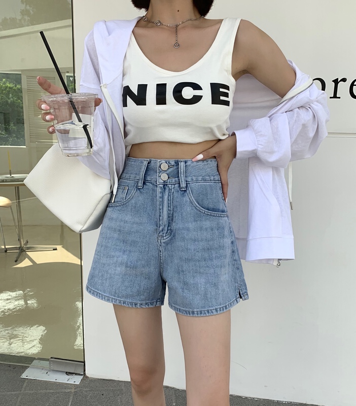 [Qiqi] Korean casual double button denim shorts 6165# cqw