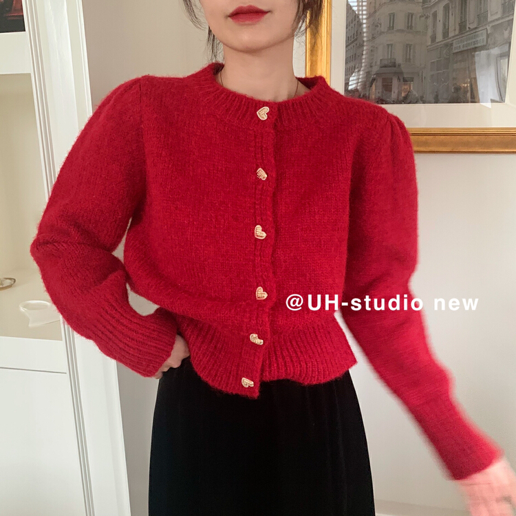 [uh] love button simple lady temperament warm sweater 7186# hjy