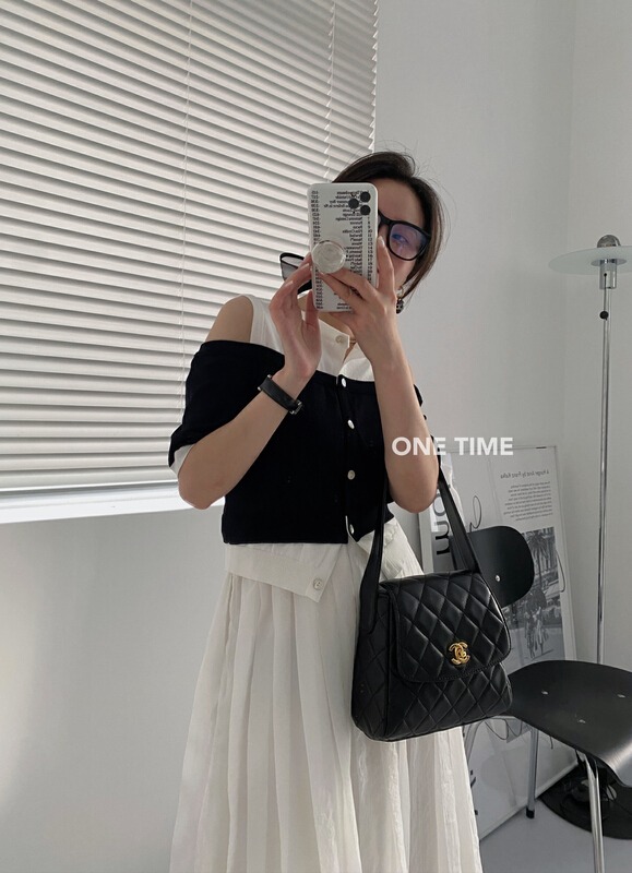[one time] fake two off shoulder ice silk knitwear ot7018# CLS