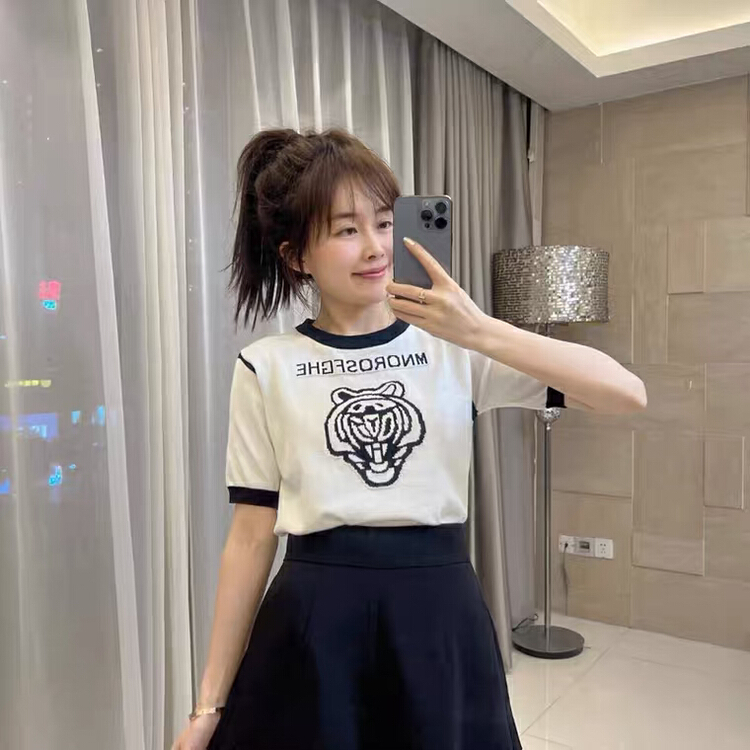 New in early summer! [Kiki studio] jacquard cartoon short sleeve sweater 5752# hjy