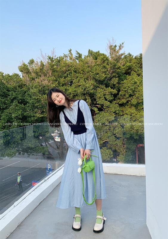 New year in early spring! [candy] small fresh mid length dress + versatile knitted vest suit b7089# ZSY