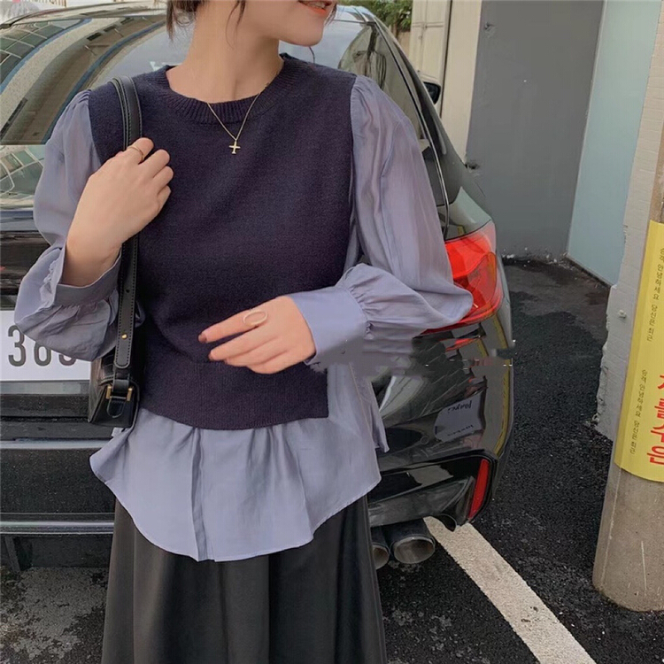 Original price 68.80! New year in early spring! [JH] online Red fake two pieces of spliced Tencel blouses (only small blouses) 40832# PCZ