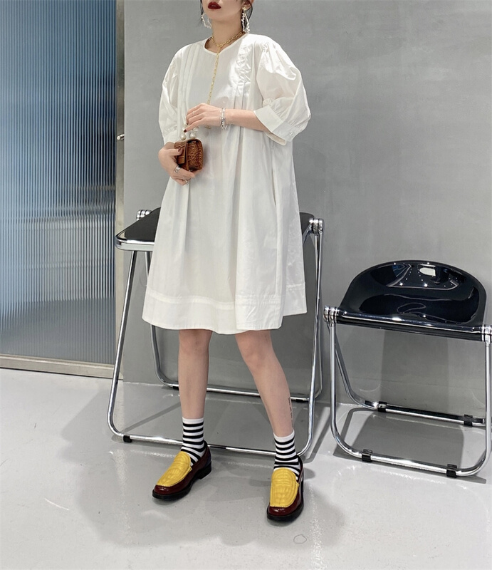 [Hyso] loose round neck medium sleeve dress 5157# XJ