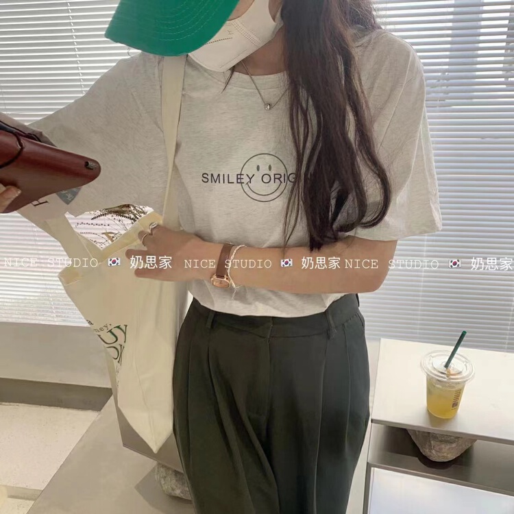 New in early summer! [naisijia nice studio] Korean versatile smiling face short sleeve T-shirt 1668# zxl