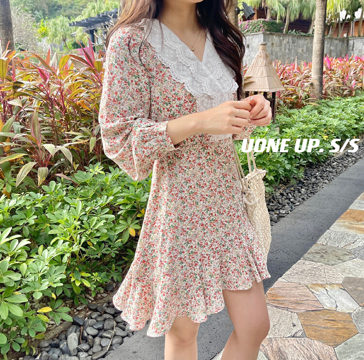 New year in early spring! [uone] soft wind stitched Lace Floral Dress 98231# LSL