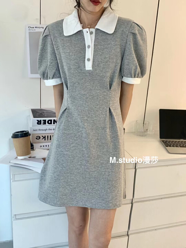 New in early summer! [MSTUDIO MANSA] color blocked bubble sleeve minority dress t008# ll
