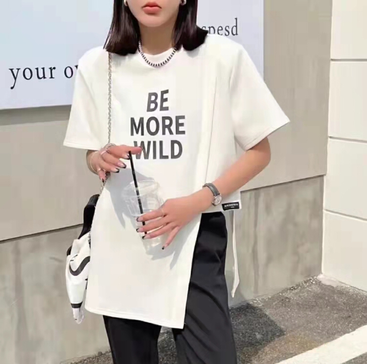 [Irene] personalized slit letter printed short sleeve T-shirt 2219# WTT