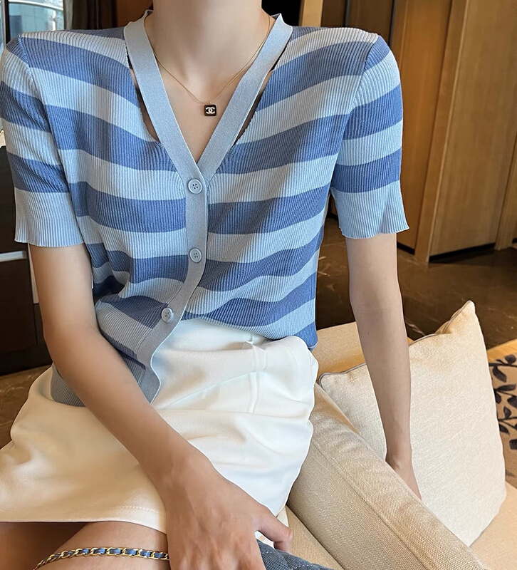[f · P] Korean fashion simple and versatile striped knitted cardigan 23192# HBx