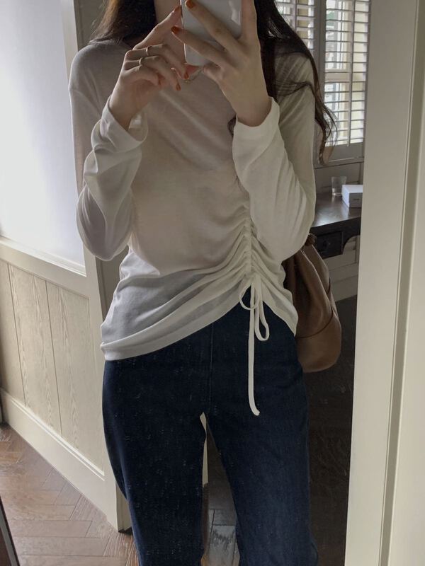 Original price 89.11! [T.G] Korean drawstring clear color long sleeve T-shirt (content 30% wool) 15211# cqw