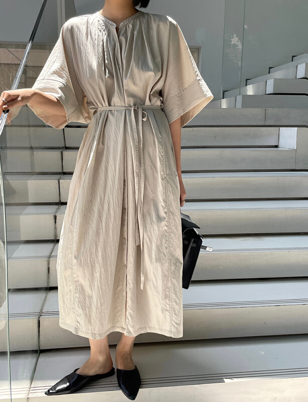 [Hello September] fashionable and generous pleated waist slim dress (with waist rope) m2538# CLS