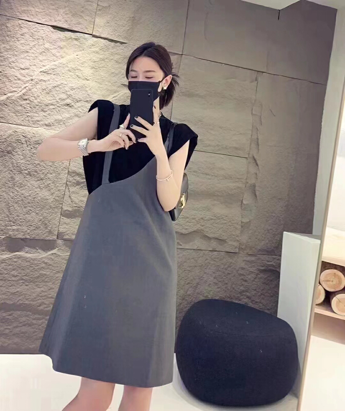 [GL] simple blouse + solid color suspender skirt set 5233# XYY