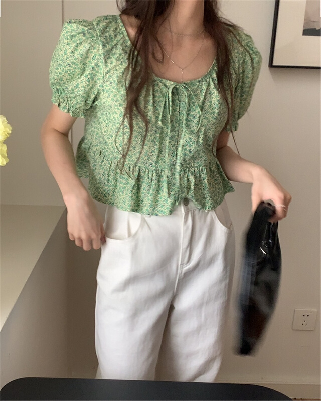 goods in stock! New in early summer! [bluepops] broken flower small fresh and sweet shirt a2300# zxl