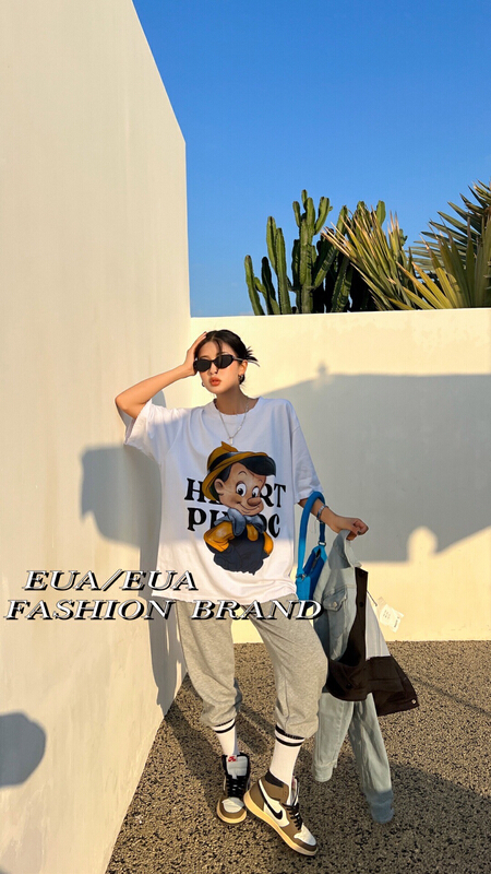 [EUA European and American trend] washing ice silk cotton Pinocchio short sleeve T-shirt 12250-1# XYY