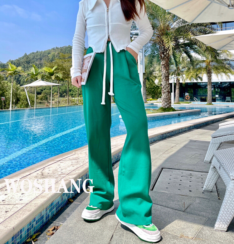 goods in stock! New year in early spring! [woshang] drawstring versatile simple high waist slim and wide leg casual pants (with waist rope) 1110# XYJ