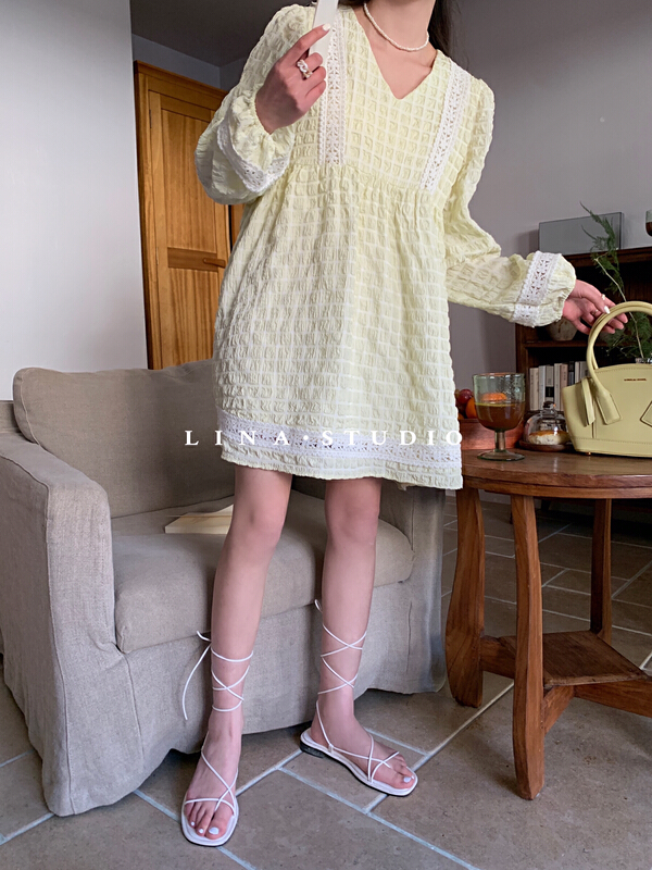 goods in stock! New year in early spring! [Lina] V-neck xiaoxiangfeng Korean dress 0025# ZSY